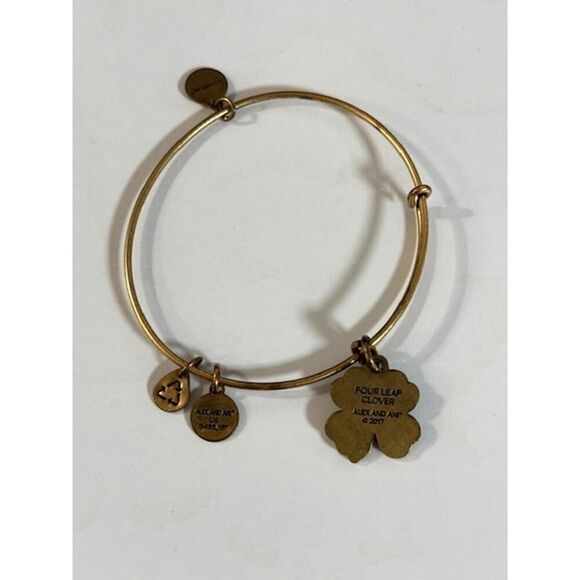 ALEX & ANI FOUR LEAF Clover Charm Expandable Wire Bracelet Gold tone 2017 - Picture 2 of 8